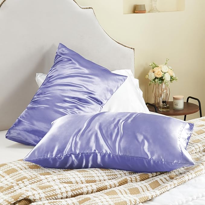 BEDELITE Satin Pillowcase for Hair and Skin, Super Soft and Cooling Similar to Silk Pillow Cases 2 Pack with Envelope Closure, Gift for Women Men(20"x40" King Size, Lilac)