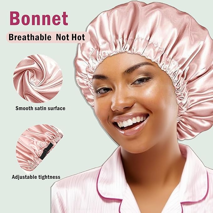 2Pcs Hair Bonnets For Sleeping Satin Bonnet Silk Bonnets For Women Silky Night Caps Womens Curly Hair Sleep Cap
