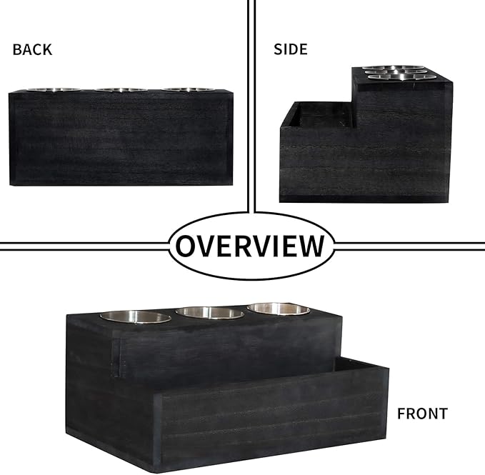 Wooden Hair Dryer Holder - Rustic Hair Tools Organizer with 3 Circular Holes and 1 Compartment, Bath Accessories Supplies Organizer for Bathroom Vanity Countertop Storage Hair Dryer, Vintage Black