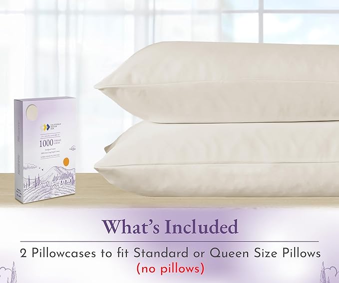 California Design Den Pillow Covers Queen Size Set of 2-1000 Thread Count Sateen, Soft & Thick 100% Cotton Pillowcases Standard/Queen - Ivory (Creamy Beige Tone)