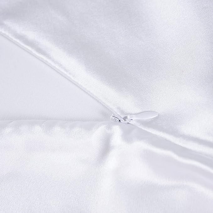 Satin Silk Pillowcase for Hair and Skin, Black Pillow Cases Standard Size Set of 4 Pack Super Soft Pillow Case with Zipper Closure (Ivory, Standard(4 Pack))