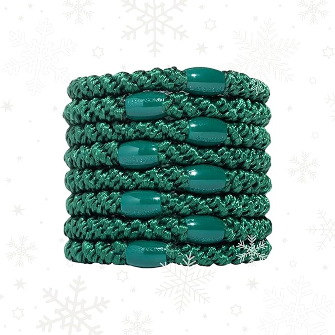 Green Hair Ties for Thick Hair, Grab & Go Ponytail Holders, 8 Pack, Hunter, Thick No-Crease Bands with Strong Hold, Damage-Free Design, Bold Natural Style | L. Erickson