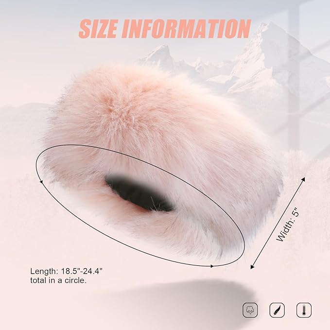 Faux Fur Headband for Women Elastic Fuzzy Thick Earmuffs Winter Headwrap Ear Muffs Furry Ear Warmers Cold Weather (Pink)