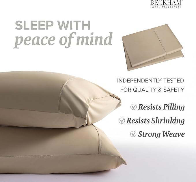 Beckham Hotel Collection Cooling Pillowcases for Hot Sleepers, Standard/Queen Size Set of 2, Cool Bedding, Envelope Closure, Silky Soft, Breathable, Moisture-Wicking, Sand