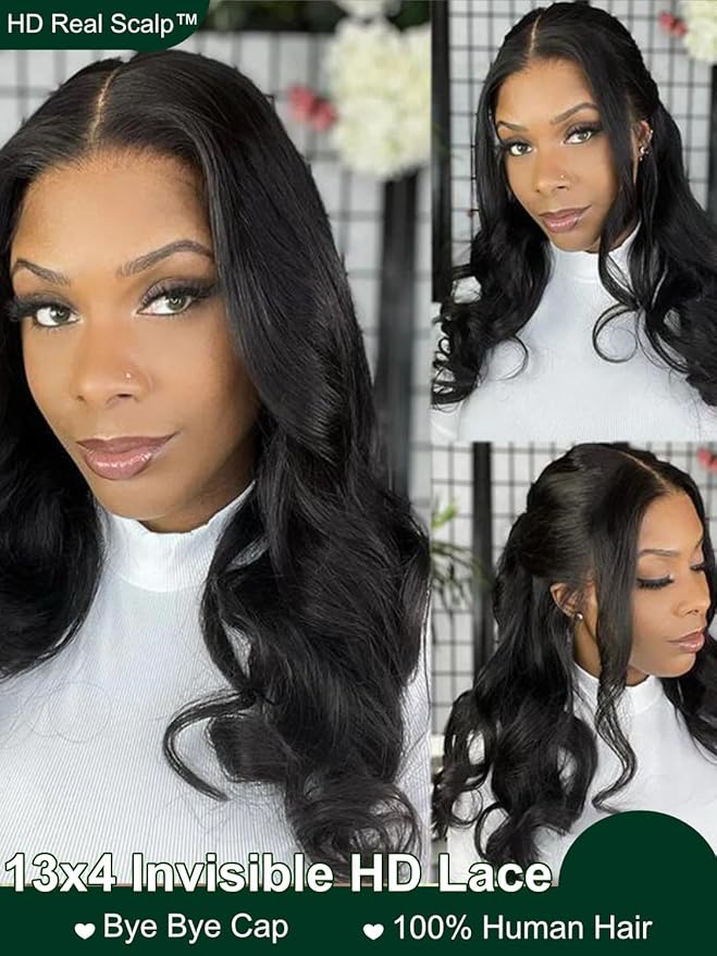 KLAIYI HD Real Scalp Wig 13x4 Lace Frontal Human Hair Wig Loose Body Wave with Face Framing Curtain Bangs Pre Everything Glueless 3S Wear and Go Precut Lace Pre Plucked Pre Bleached 180%Density 22Inch