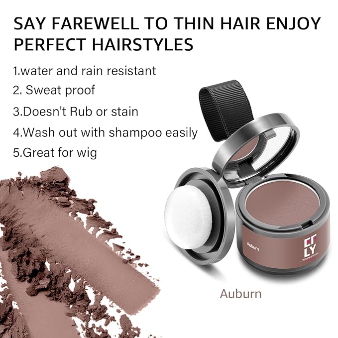 Root Touch Up Hair Shadow Powder for Thinning Hair, Eyebrows, and Beard Line for Women and Men (Auburn)