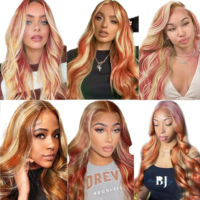 28 30 32 Inch Color 350 Bundles Human Hair Highlight Ginger Orange Bundles Brazilian Virgin Remy Hair Extensions Double Weft 2 Tone Orange and Blonde Bundle Hair Weave