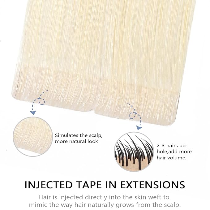 COOKAYU Invisible Tape in Hair Extensions Human Hair, Platinum Blonde 30g 20pcs 14Inch Seamless Extensions Straight Invisi Edge Tape ins