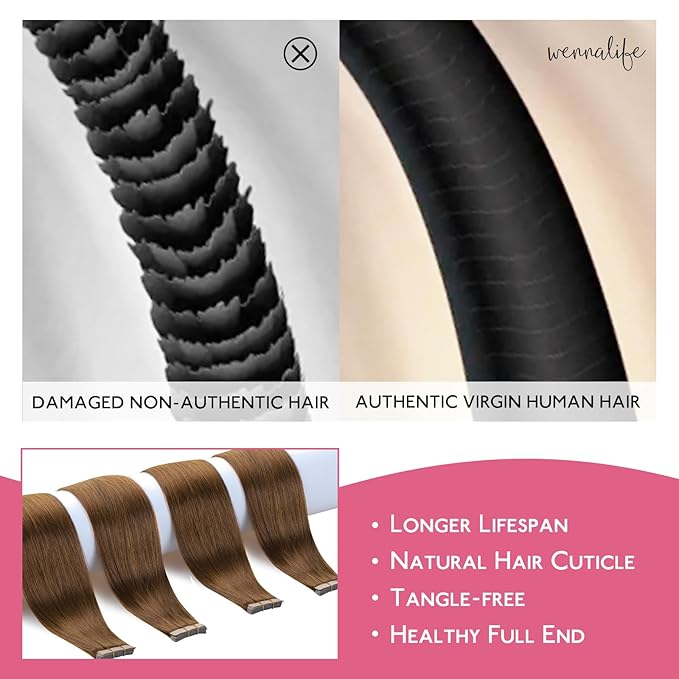 WENNALIFE Tape in Hair Extensions Human Hair Light Auburn Brown Tape in Extensions, 10pcs 30g 22 inch Remy Invisible Tape Ins Straight Colored Soft Real Human Hair Tape in Extensions Refill Set