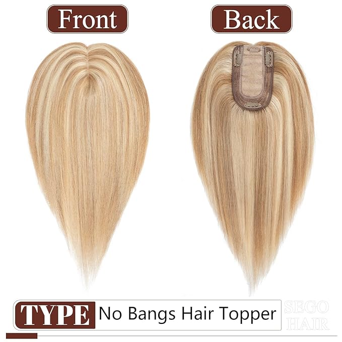 SEGO Real Human Hair Topper for Women, Toppers with 4 Anti-Slip Clips with Thinning hair No Bangs (12 Inch#12P613 Golden Brown Mix Bleach Blonde)