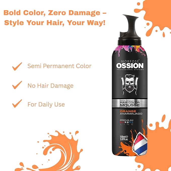 Morfose Ossion Semi Permanent Hair Color Mousse, 5.07 Fl Oz (Orange, 5.07 Fl oz)