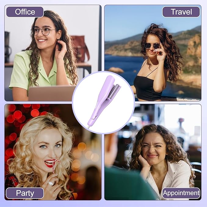 Crimper Hair Tool, Hair Crimper for Women, Beach Waves Curling Wand with Negative Ions, Adjustable Temp, Anti-Scald Design, Auto Shut-Off, Dual Voltage, 1.42 Inch (Purple)