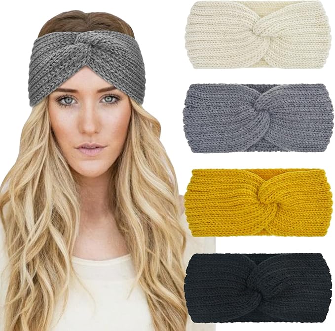 DRESHOW Knit Crochet Headband for Women Ear Warmer Soft Turban Stretch Warmer Headbands Winter Fashion Head Wrap