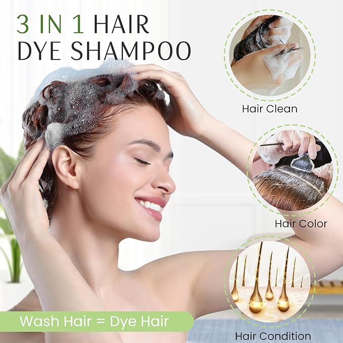 Silver Hair Dye Shampoo 3-in-1, Instant Natural Hair Color Treated Shampoo for Women Men Champu Para Canas Mujer Silver Gray, Lasting 3-4 Weeks & Easy to Use & All Hair Types & Root Touch Up, 500ml