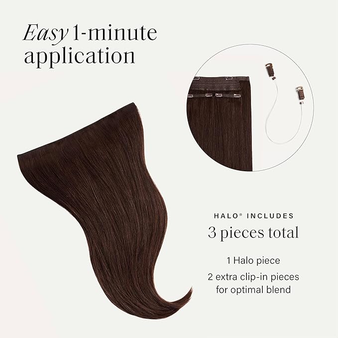 Luxy 100% Remy Human Hair – Halo Clip-In Hair Extensions –Natural Looking Volume & Length - One-Piece - Easy 5-Min Application 180 grams 20" Chocolate Brown Halo