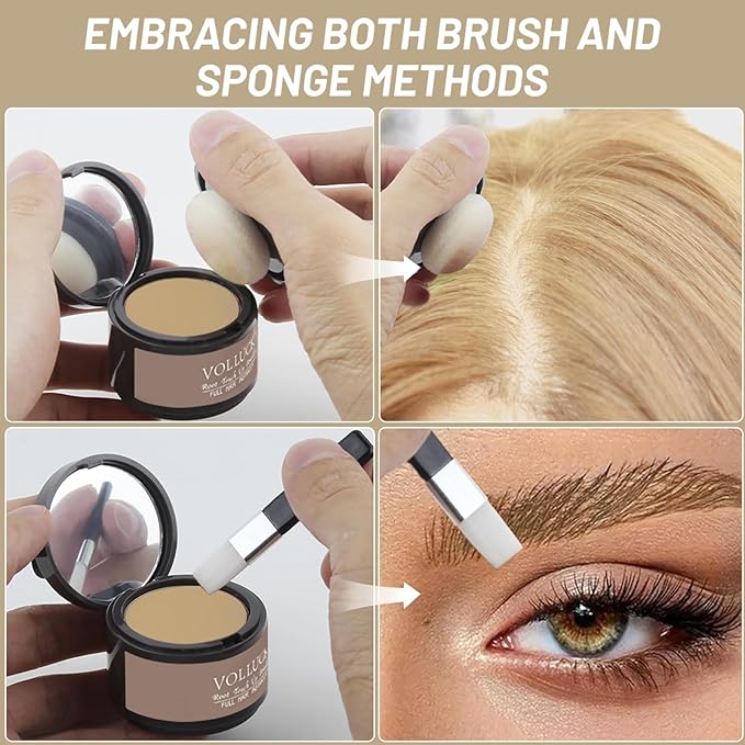 VOLLUCK Root Touch up Powder, Instant Hairline Powder for Thinning Areas and Gray Hair Coverage, Natural and Non-greasy Root Cover up for Women and Men (Medium Blonde, 0.14 Ounce)