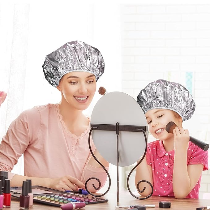 12 Pieces Deep Conditioning Caps Aluminum Foil Reusable Hair Processing Hair Coloring Shower Caps for Home Salon Use(16 Inch,Silvery)