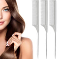 Leinuosen 3 Packs Rat Tail Comb Steel Pin Rat Tail Carbon Fiber Heat Resistant Teasing Combs with Stainless Steel Pintail (Gray)