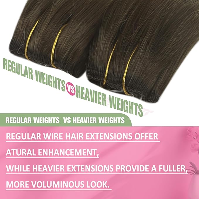 YoungSee Wire Human Hair Extensions Brown Blonde Invisible Wire Hair Extensions Real Human Hair Walnut Brown Ombre Blonde Highlight Remy Human Hair Fish Line Extensions 14Inch 80G
