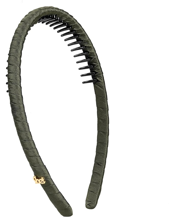 SHE'S FREE STYLE JUST FOR YOU Upgraded Classic Thin Headbands for Women, Non-Slip Polyester & Plastic Hair Bands with Teeth for Strong Hold Grip, Durable Hair Accessories (Green-D0, Upgrade)