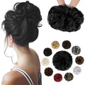 Messy Bun Hair Piece Wavy Curly Scrunchies Fluffy Donut Thick Updo Elegant Chignon Hairpieces for Women Girls, Dark Black 1.4oz