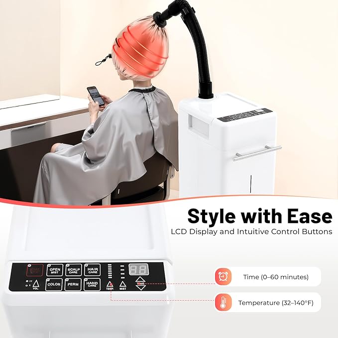 110v 500w Nano Hair Steamer Machine, Multifunctional Hair Dyeing Machine with 4 Wheels and 2 Steam Caps, 500W Hair Color Processor for Hairdressing Salons, Barber Stores, Beauty Salons