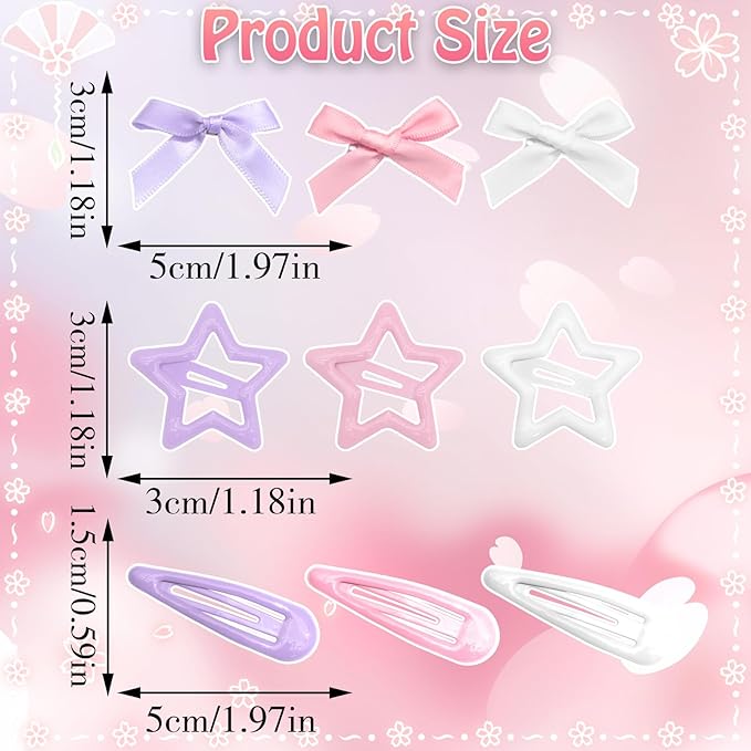 36Pcs Y2k Pink Bow Hair Clips Water Drop Snap Hair Barrettes Metal No Slip Star Hair Clips White Mini Hair Bows Bowknot Star Hair Accessories for Women Girls