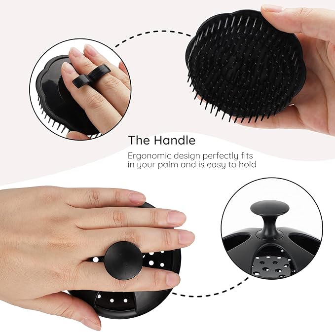 Segbeauty Shampoo Brush, 2 pcs Scalp Massage Floriated Shower Comb Long Short Teeth Set for Curly Hair, Scalp Massage Brush for Hair Growth Beard Brush Pet Grooming Wet Dry Hair Care Brushes Black