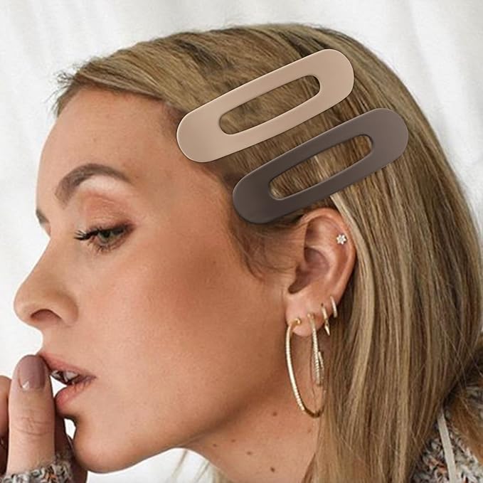Velscrun Flat Hair Clips for Women Girls, 2 Styles 8 Pcs Lay Flat Claw Clips, Strong Hold French Duck Billed Large Side Hair Jaw Clip for All Hair Types, Fashion Trendy Hair Accessories Coffee Brown