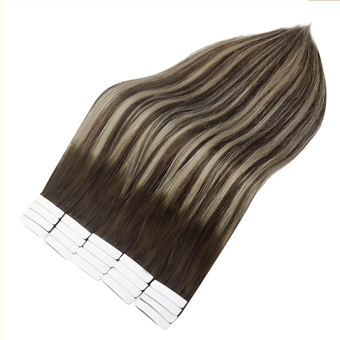 Full Shine Seamless Tape in Extensions Color 2 Dark Brown Fading to 60 Blonde And 2 Brown Tape in Hair Extensions 14 Inch Skin Weft Real Human Hair 50G 20 Pcs Remy Human Hair Extensions