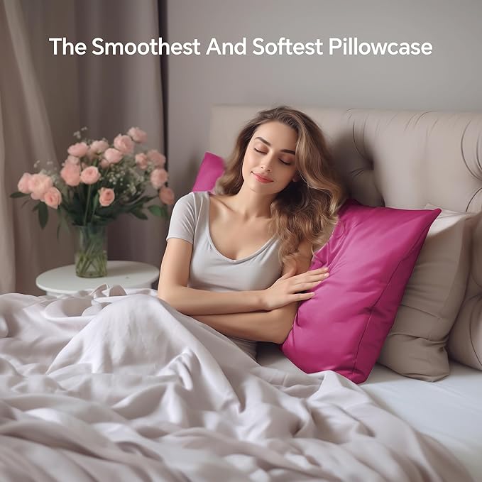 INFIIXSO Mulberry Silk Pillowcase for Hair and Skin, Silk Pillow Cases Queen Size with Hidden Zipper 20x30 Inches, Extraordinary Smooth and Soft Cooling Pillow Cases for Hot Sleepers(Hot Pink, 1 Pack)
