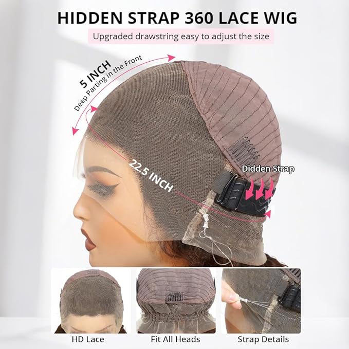 Drawstring Wig Human Hair Honey Blonde 360 Lace Front Wigs Human Hair Invisi Strap Ombre Deep Wave Lace Front Wigs 360 HD Full Lace Frontal Glueless Wigs Hidden Strap Ombre Deep Curly Wig