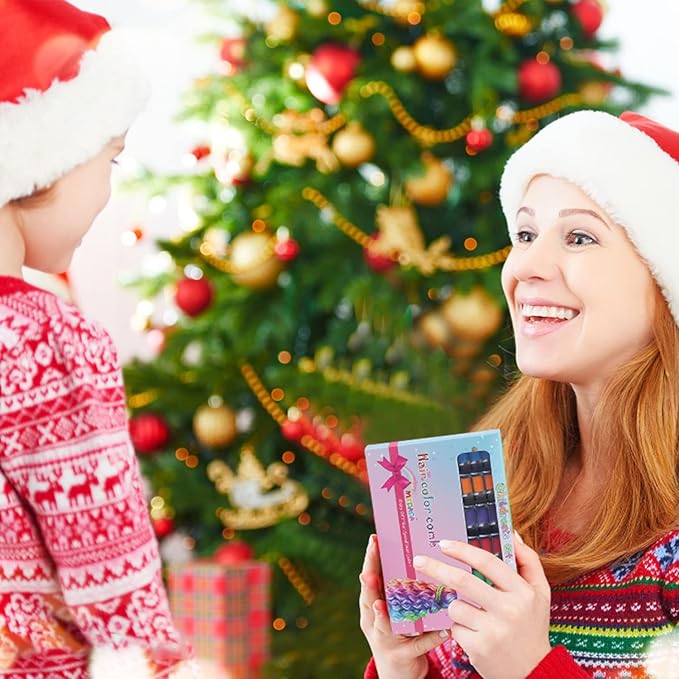 New Hair Chalk Comb Temporary Hair Color Dye for Girls Kids with Light Color Hair, Washable Hair Chalk for Girls Age 4 5 6 7 8 9 10 Birthday Cosplay DIY, Christmas, New Year (Pink+Blue)