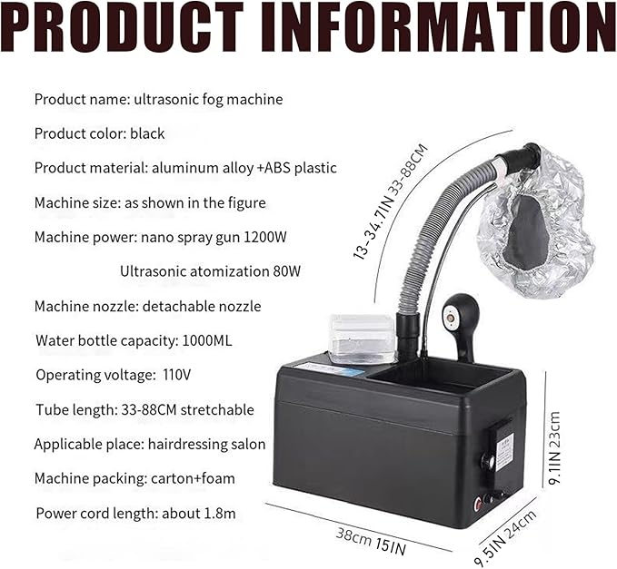 Nano Hair Steamer Machine 1200W-Professional Salon Hair Steamer with Evaporation Cap, Multifunctional for Hair Care & Coloring 4-in-1