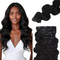 Lashey Seamless Clip in Hair Extensions Human Hair #1 Jet Black Body Wave 7pcs 110g 24 Inch Invisible PU Weft Clip in Hair Extensions Real Human Hair for Women