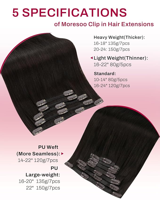 Moresoo Clip in Hair Extensions Dark Brown Hair Extensions Clip ins Real Human Hair Brown Straight 80g/18 inch