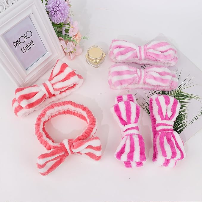 Casoty 6 Pcs Spa Skincare Headband for Women Makeup Headband, Hair Holder for Washing Face, Soft Coral Fleece Headbands for Makeup, Bow Headbands for Face Washing Shower Skin Care Yoga