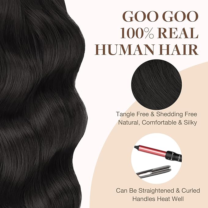 GOO GOO Tape in Hair Extensions Human Hair, 1B Natural black, 12inch 80g 40pcs, Skin Weft Seamless Invisible, Silky Straight with Thick Ends, Remy Human Hair