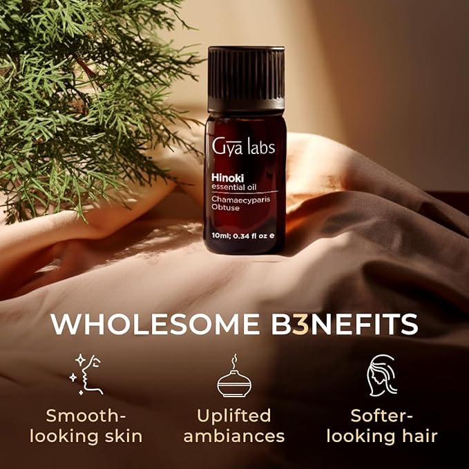 Gya Labs Hinoki Essential Oil - 0.34 Fl Oz - for Hair, Skin, Diffuser, Aromatherapy & DIY Candle Making Scent