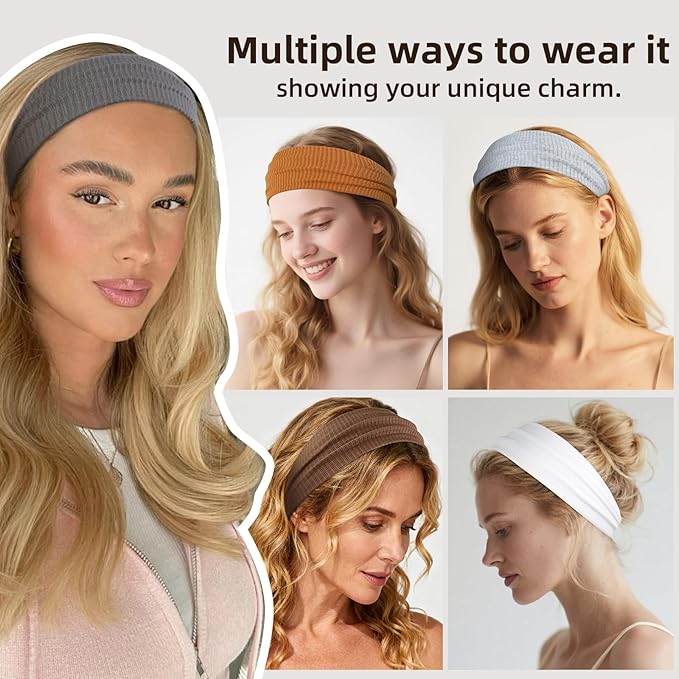 Headbands for Women Non Slip 6Pcs Thick Headbands Fashion Wide Headband Elastic Hairbands for Women's Hair Soft Head Band Workout Yoga Hair Accessories