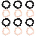 12Pcs Satin Elastic Hair Scrunchies, Silk Satin Hair Ties Elastics Ponytail Holders for Women Girls Valentine's Day Gifts (Blush,Black)