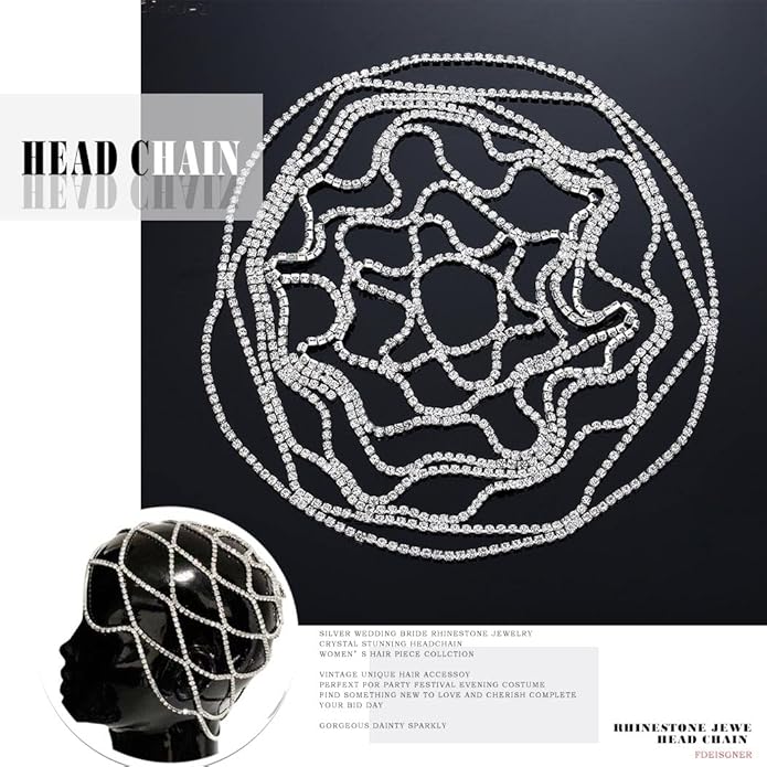 1920s Rhinestone Head Chain Jewelry Flapper Cap Headpieces Costume Hair Accessories for Women