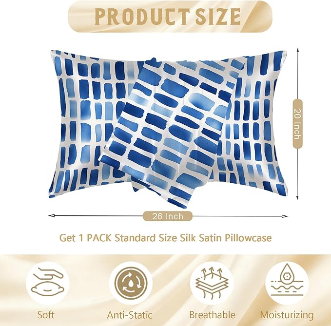 Silk Pillowcase for Hair and Skin Watercolor Blue Splashes Satin Pillowcase Standard Size with Zipper Silky Soft Cooling Satin Pillowcase Sleeping for Women 20"x26"