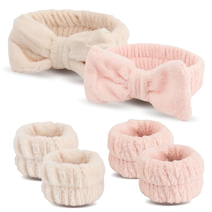 WSYUB Spa Headband and Wristband Set, Face Wash Headband, Makeup Skincare Headbands Wrist Bands for Washing Face,6pcs