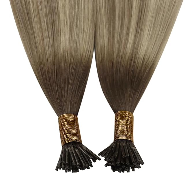 YoungSee I Tip Hair Extensions Ombre Itip Human Hair Extensions Ombre Dark Brown to Brown with Blonde Keratin Tip Extension 18In Cold Fusion Hair Extension Balayage 60s 50g