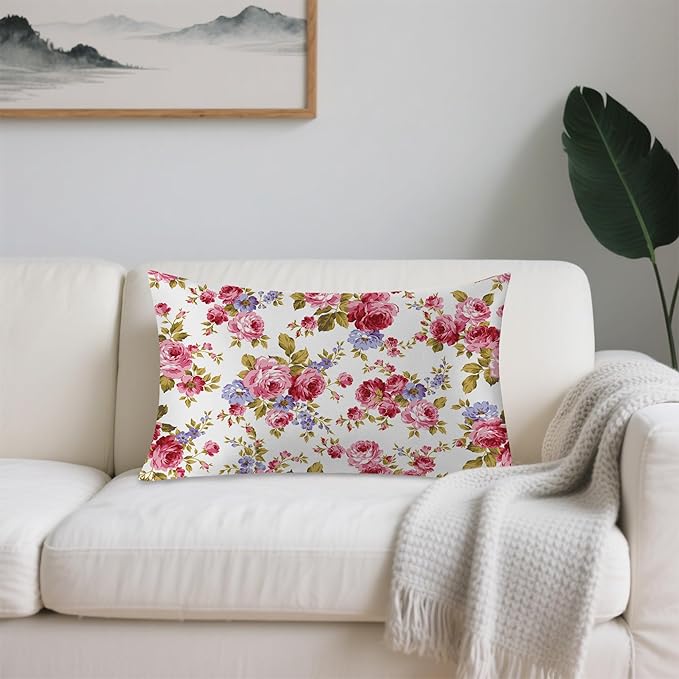 Rose Flower Floral Satin Pillow Case Queen Size,Soft Pillowcases for Hair and Skin Similar to Silk,Pillowcases with Hidden Zipper Bedding Accessories,20X30 Inches,1 Pack