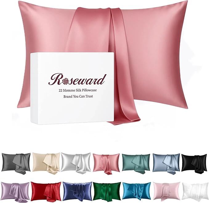 100% Mulberry Silk Pillowcase with Zipper Made in USA, Real 22 Momme Silk Pillow Cases Queen for Hair and Skin, NOT Satin Pillowcase, Anti Acne, Anti Aging, 1 Pc 20"x30" (Queen, Dusty Rose)
