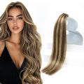 Sunny Hair Tape in Hair Extensions Real Human Hair Invisible Remy Hair Extensions Tape ins for Women Dark Brown Highlight Caramel Blonde 12 inch 20Pcs