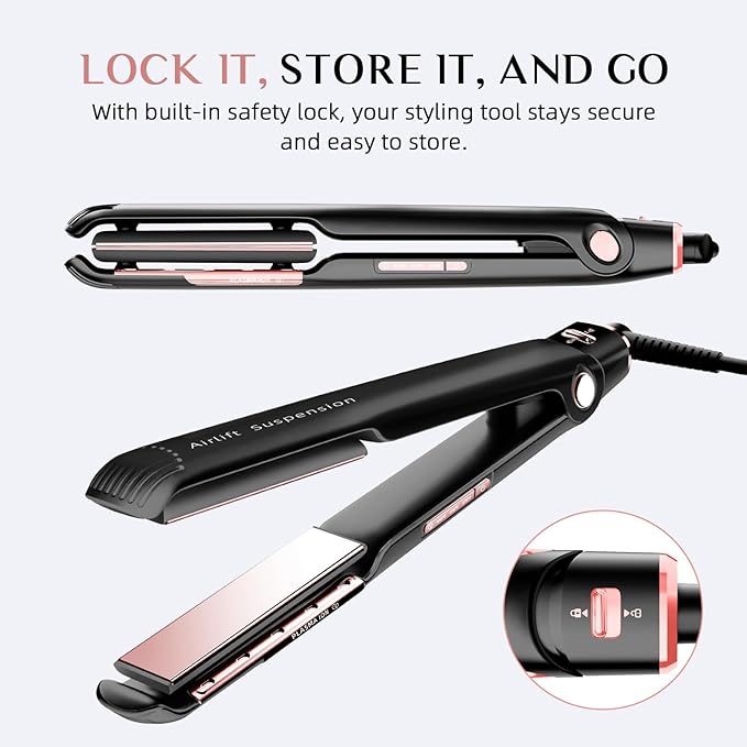 RUCHA Air Suspended Hair Straightener, 30s Fast Heating & Plasma Ionic Technology, Ceramic Flat Iron 1 Inch with Floating Plates, 2 in 1 Straightener and Curler, Frizz Control for All Hair Types