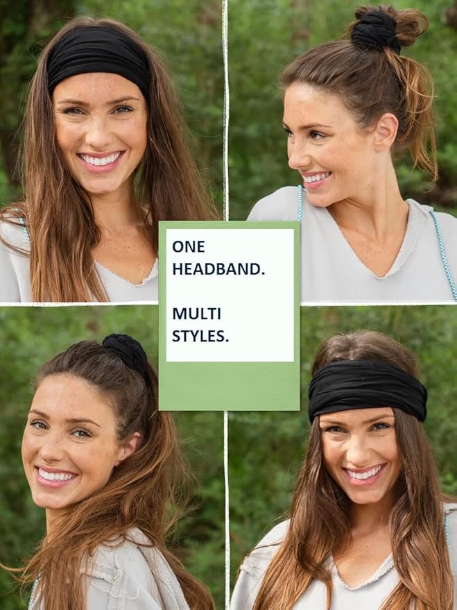 Huachi Black Headbands for Women Wide Headbands for Women Non Slip Thick Womens Headband Boho Elastic Hair Bands for Women's Hair Stretchy Sweat Head Band for Workout Running Working